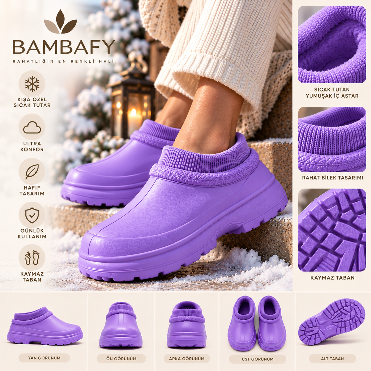 BAMBAFY™ | Kadın Kışlık Kalın Tabanlı, Bilek Detaylı Konfor Botu