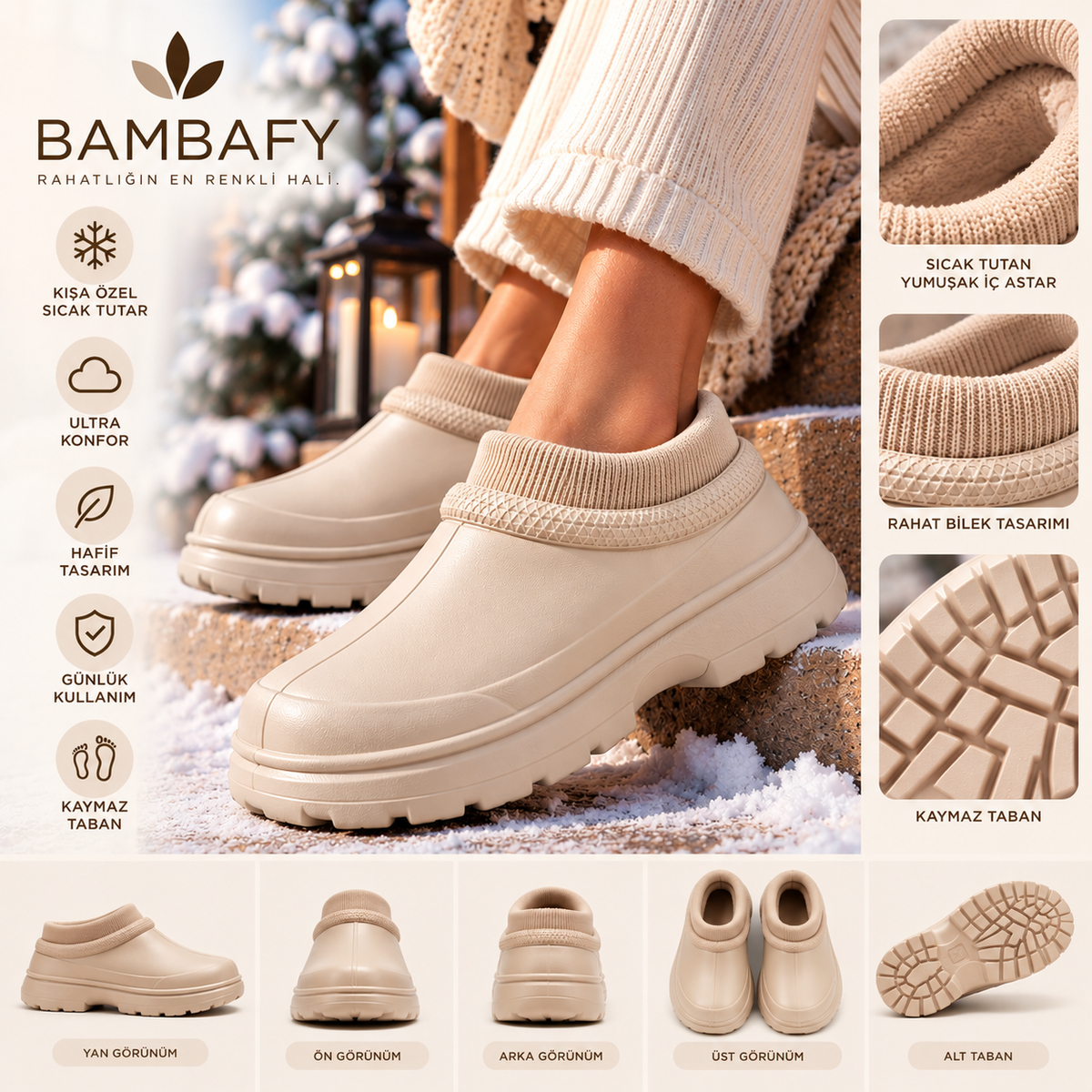 BAMBAFY™ | Kadın Kışlık Kalın Tabanlı, Bilek Detaylı Konfor Botu