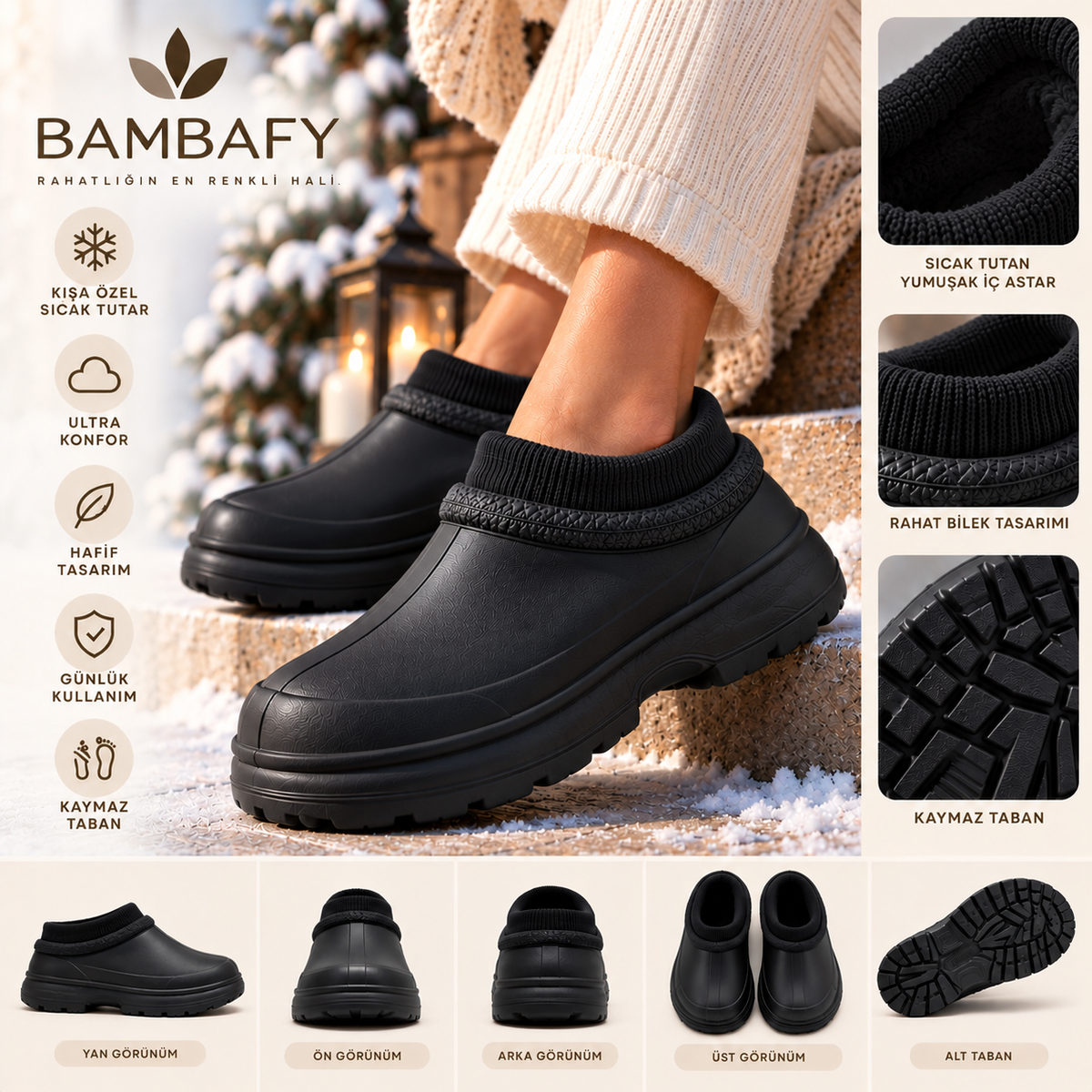 BAMBAFY™ | Kadın Kışlık Kalın Tabanlı, Bilek Detaylı Konfor Botu