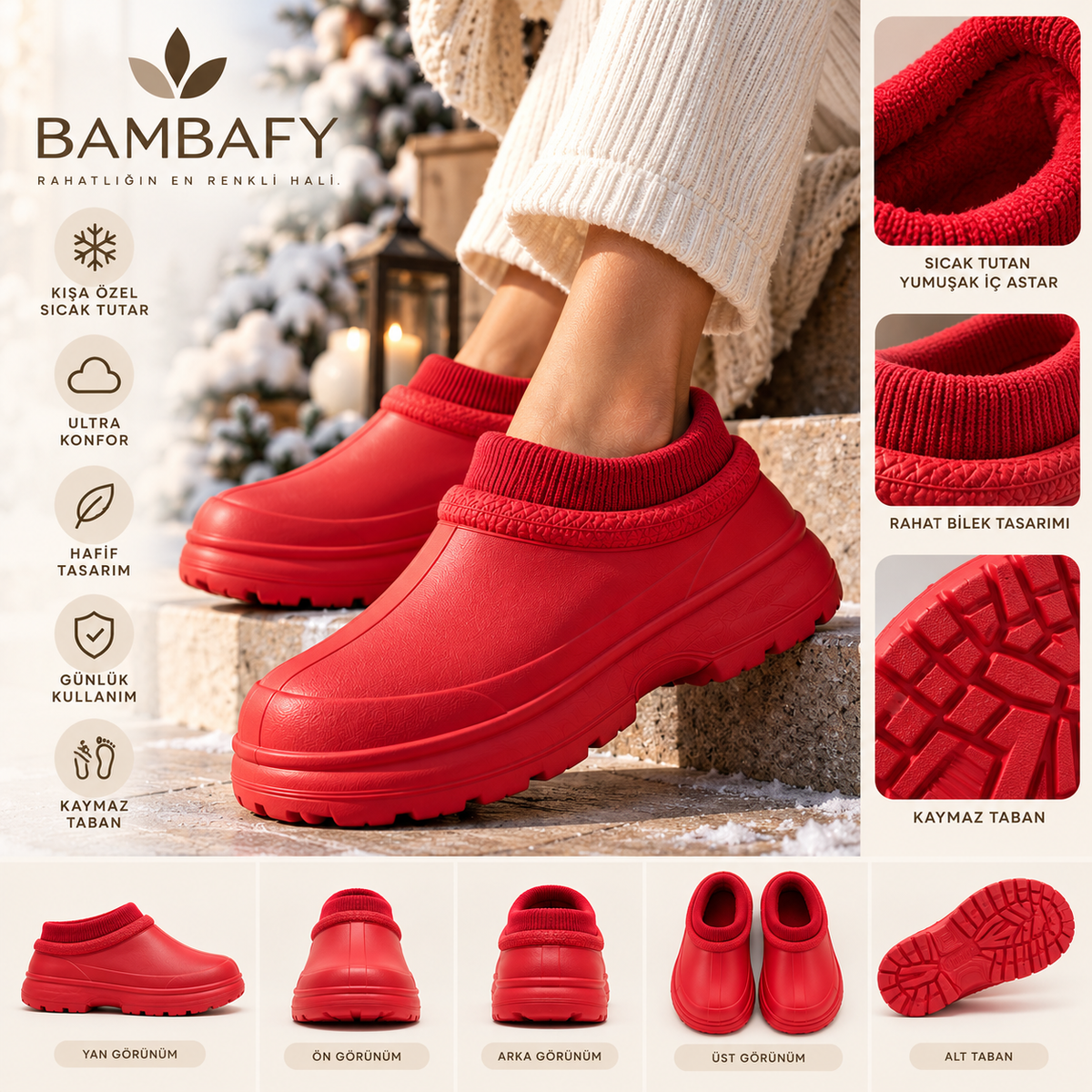 BAMBAFY™ | Kadın Kışlık Kalın Tabanlı, Bilek Detaylı Konfor Botu